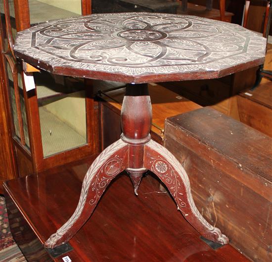 Victorian carved octagonal tripod occasional table
